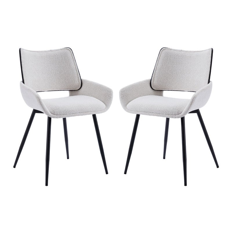 Modern Dining Chairs Set of 2 in Chenille Fabric Upholstered Corner Chairs with Black Metal Legs for Kitchen Restaurant, Oatmeal, Wahson