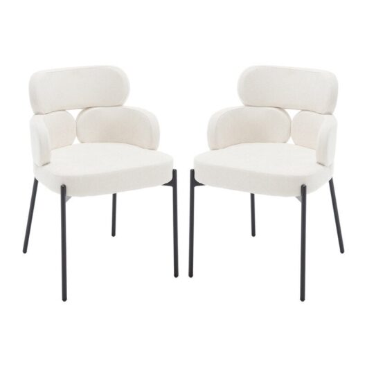 Modern Dining Chairs Set of 2 in Chenille Fabric Upholstered Kitchen Chairs with Black Metal Legs for Dining Living Room, Beige, Wahson
