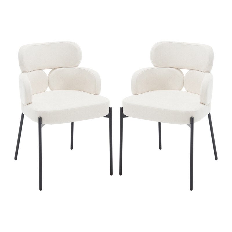 Modern Dining Chairs Set of 2 in Chenille Fabric Upholstered Kitchen Chairs with Black Metal Legs for Dining Living Room, Beige, Wahson