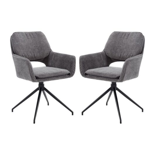 Modern Dining Chairs Set of 2 in Chenille Swivel Armchairst Upholstered Dining Chairs with Metal Legs for Dining and Living Room, Grey