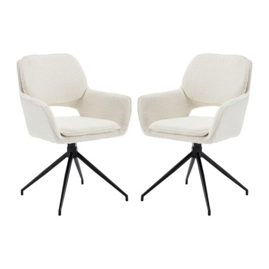 Modern Dining Chairs Set of 2 in Faux Fur Upholstered Chairs Swivel Armchairs with Metal Legs for Dining and Living Room, White
