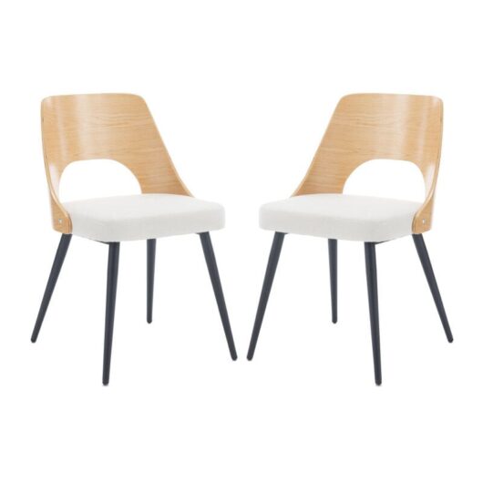 Modern Dining Chairs Set of 2 in Linen Upholstered Accent Kitchen Chairs with Wood Back Leisure Side Chairs for Dining Living Room, Beige, Wahson