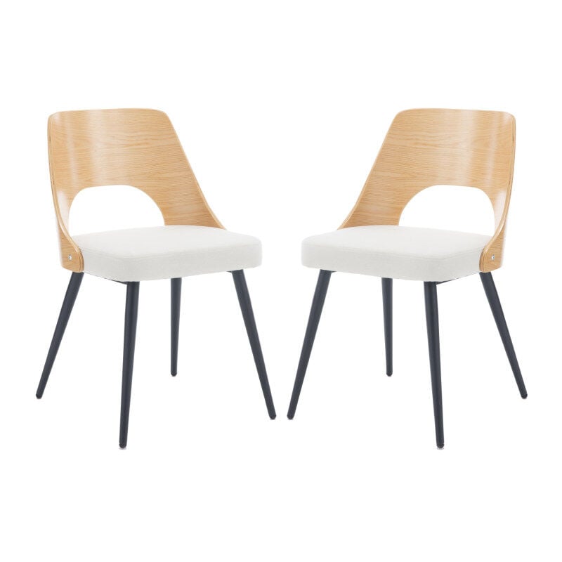 Modern Dining Chairs Set of 2 in Linen Upholstered Accent Kitchen Chairs with Wood Back Leisure Side Chairs for Dining Living Room, Beige, Wahson