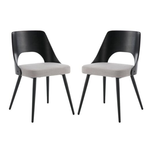 Modern Dining Chairs Set of 2 in Linen Upholstered Accent Kitchen Chairs with Wood Back Leisure Side Chairs for Dining Living Room, Grey, Wahson