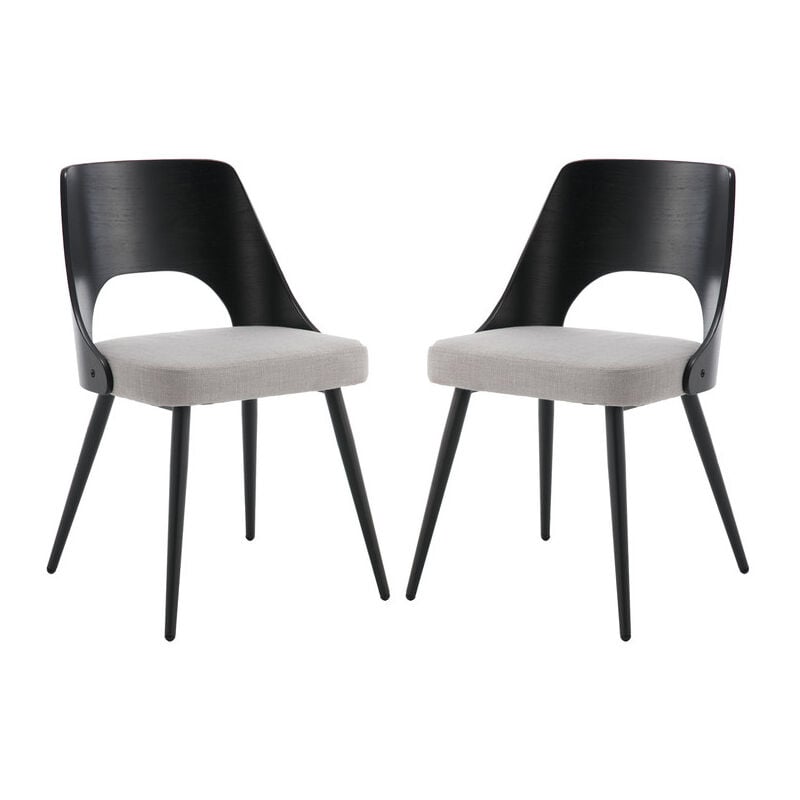 Modern Dining Chairs Set of 2 in Linen Upholstered Accent Kitchen Chairs with Wood Back Leisure Side Chairs for Dining Living Room, Grey, Wahson