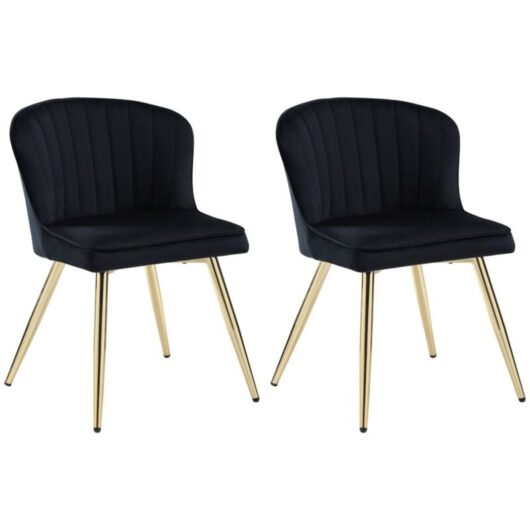 Modern Dining Chairs Set of 2 in Velvet Side Chairs with Shell Designed Backrest Metal Legs for Kitchen Living Room Restaurant, Black, Wahson