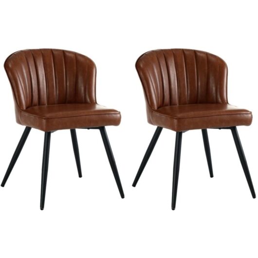 Modern Dining Chairs Set of 2 in pu Leather Side Chairs with Shell Designed Backrest Metal Legs for Kitchen Living Room Restaurant, Brown, Wahson