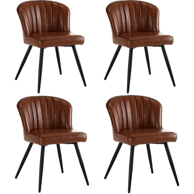 Modern Dining Chairs Set of 4 in pu Leather Side Chairs with Shell Designed Backrest Metal Legs for Kitchen Living Room Restaurant, Brown, Wahson
