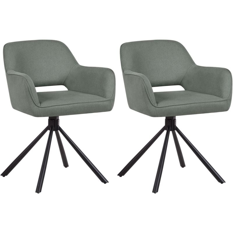 Modern Fabric Dining Chairs Set of 2 Padded Seat Black Metal Legs Swivel Dark Green Loures
