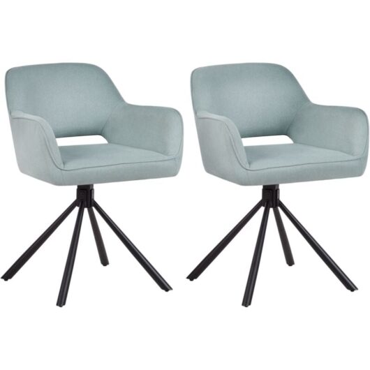 Modern Fabric Dining Chairs Set of 2 Padded Seat Black Metal Legs Swivel Green Mint Loures
