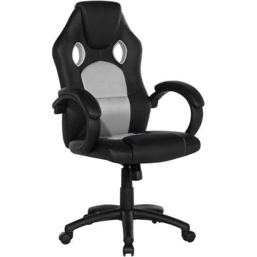 Modern Faux Leather Swivel Office Chair Mesh Gaming Adjustable Grey FIGHTER