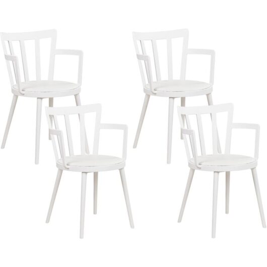 Modern Minimalist Living Room Set of 4 Dining Chairs White Synthetic Padded Faux Leather Seat with Armrests Morill