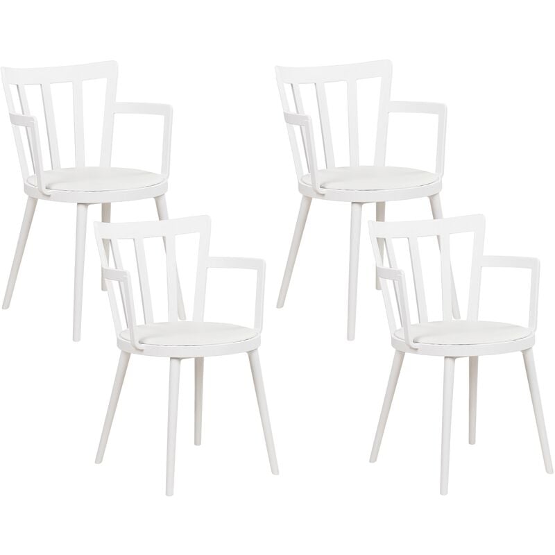Modern Minimalist Living Room Set of 4 Dining Chairs White Synthetic Padded Faux Leather Seat with Armrests Morill