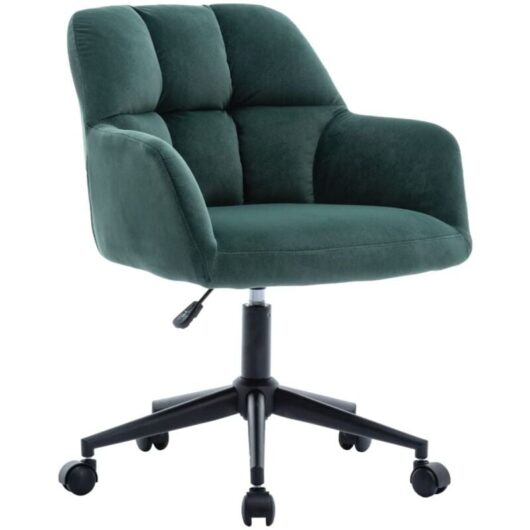 Modern Office Chair in Velvet Desk Chair with Arms Swivel Computer Chair Upholstered Task Chair with Wheels for Home Office Living Room, Green