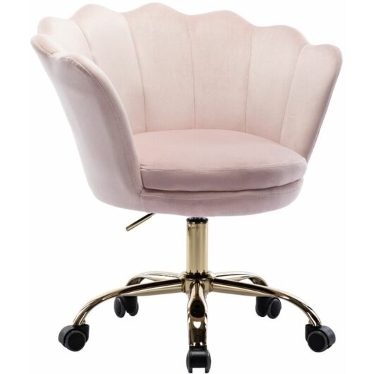 Modern Office Chair in Velvet Swivel Desk Chair with Petal Backrest Height Adjustable Task Chair for Home Office, Light Pink, Wahson