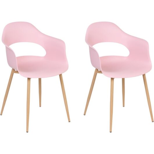 Modern Set of 2 Dining Accent Chairs Light Wood Legs Decorative Pink Utica