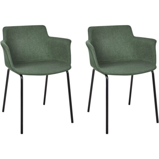Modern Set of 2 Dining Chairs Polyester Upholstery Metal Black Legs Dining Room Furniture Green Belfield