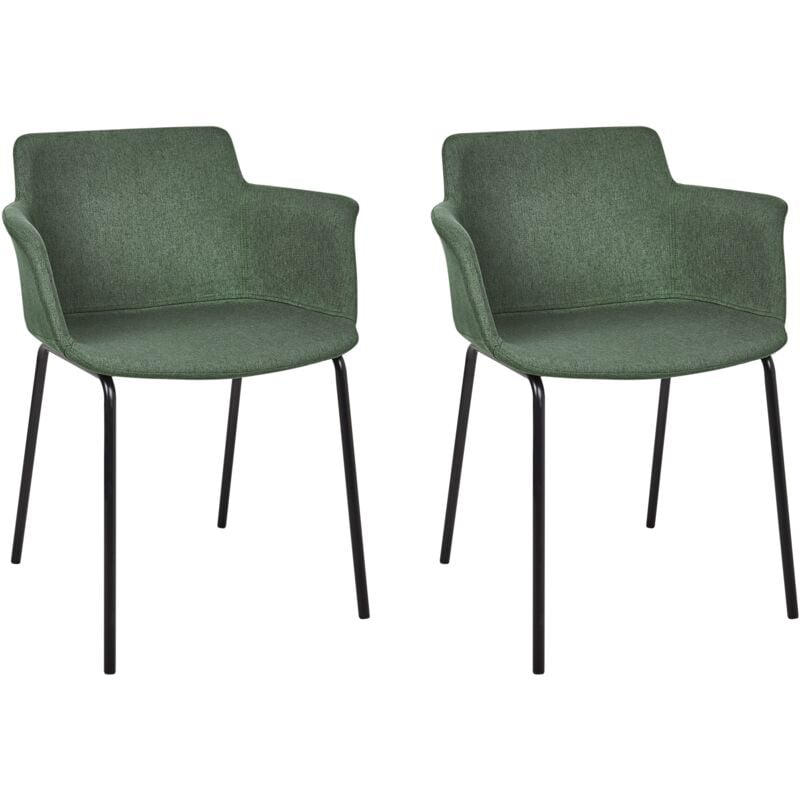 Modern Set of 2 Dining Chairs Polyester Upholstery Metal Black Legs Dining Room Furniture Green Belfield