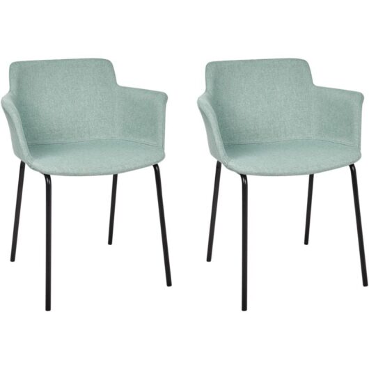 Modern Set of 2 Dining Chairs Polyester Upholstery Metal Black Legs Dining Room Furniture Mint Green Belfield