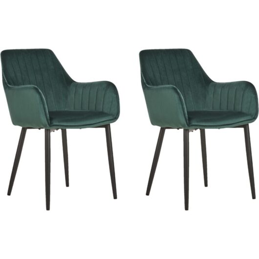 Modern Set of 2 Velvet Dining Chairs Vertical Stitches Metal Legs Green Wellston