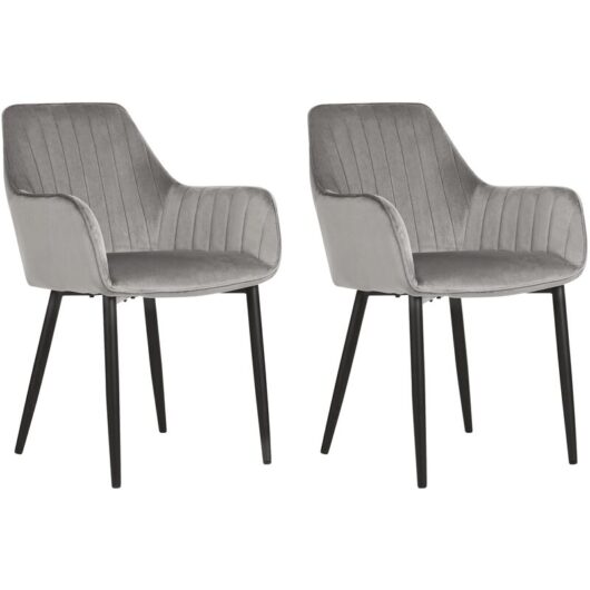 Modern Set of 2 Velvet Dining Chairs Vertical Stitches Metal Legs Grey Wellston
