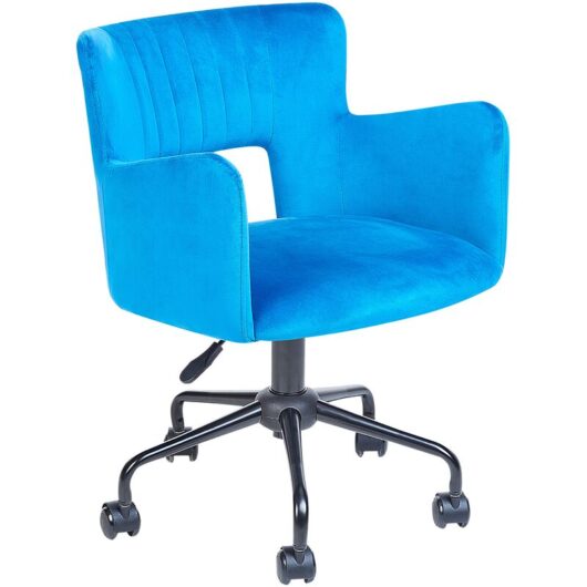 Modern Swivel Desk Chair Velvet Adjustable Height Tufted Back Blue Sanilac