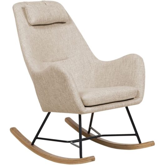 Modern Transitional Comfy Fabric Rocking Chair Wooden Skates Light Beige Arrie