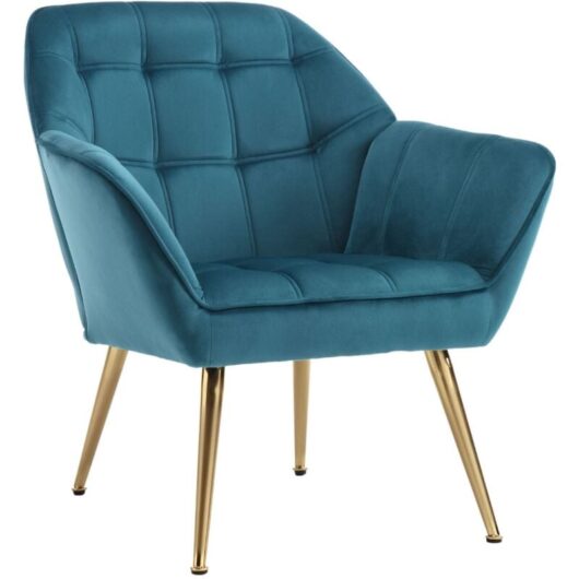 Modern Upholstered Tub Chair in Velvet Comfortable Accent Chair Occasional Padded Lounge Armchair with Metal Legs for Living Room, Blue