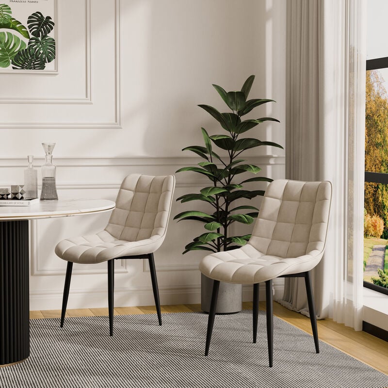 More4homes - nova modern velvet dining chair padded seat metal leg kitchen 6 pcs (Beige) - Beige
