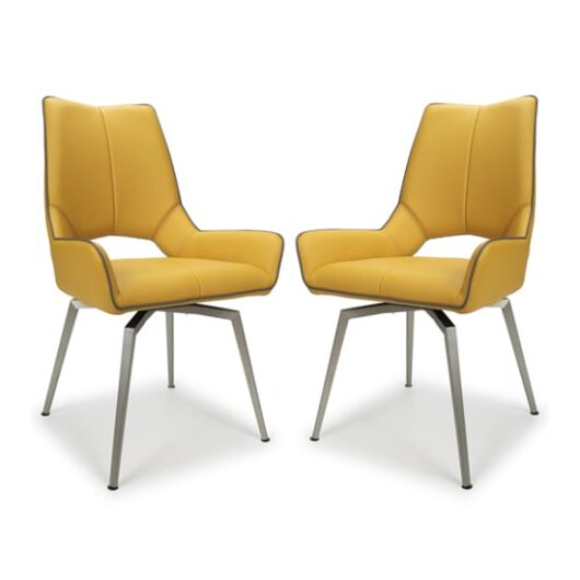 Mosul Yellow Leather Dining Chairs With Steel Legs In Pair