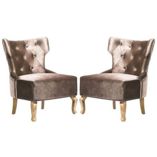 Narvel Beige Velvet Dining Chairs With Wooden Legs In Pair