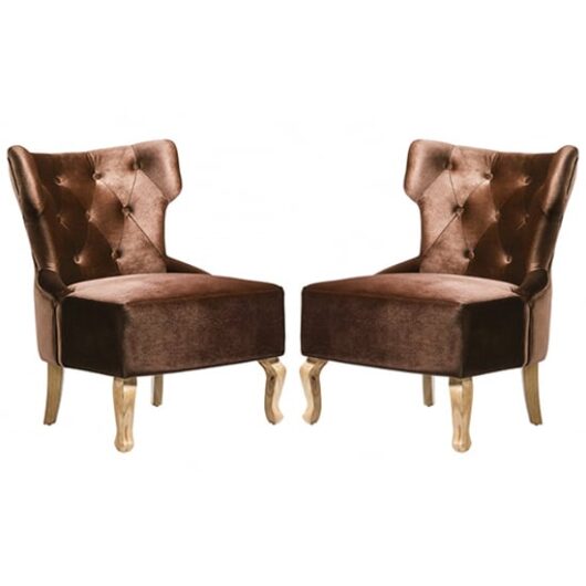 Narvel Brown Velvet Dining Chairs With Wooden Legs In Pair