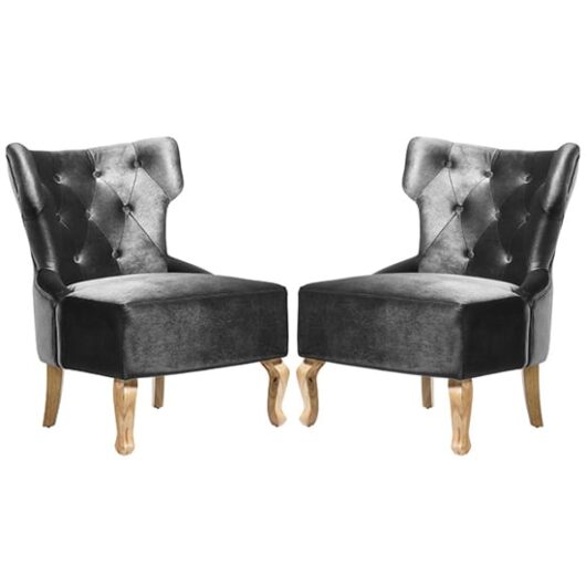 Narvel Grey Velvet Dining Chairs With Wooden Legs In Pair