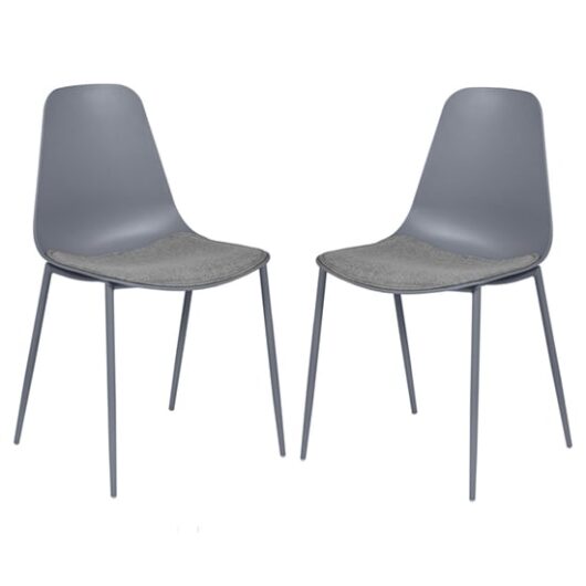 Naxos Grey Metal Dining Chairs With Fabric Seat In Pair