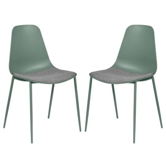 Naxos Sage Metal Dining Chairs With Fabric Seat In Pair