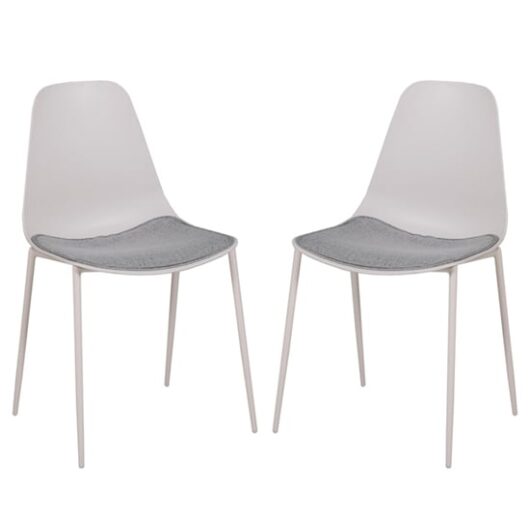 Naxos Stone Metal Dining Chairs With Fabric Seat In Pair