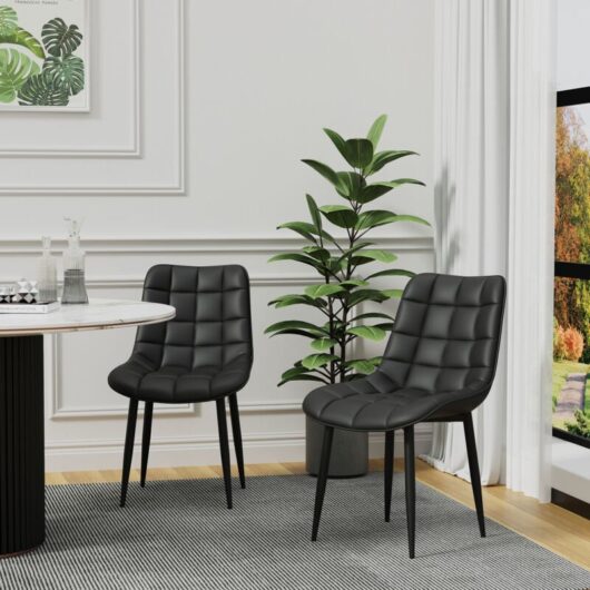 Nova Modern Faux Leather Dining Chair Padded Seat Metal Legs Kitchen 2 PCS BLACK