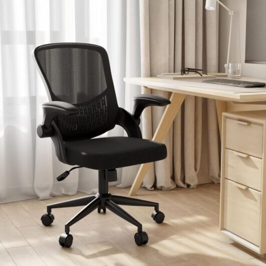 Office Chair Ergonomic Naspaluro desk chairs 120° Rocking Mesh - Mid-Back Computer Chair with Flip-up Armrests - Black