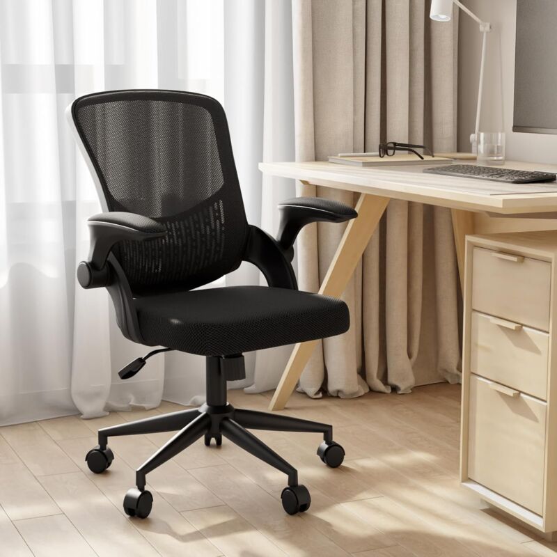 Office Chair Ergonomic Naspaluro desk chairs 120° Rocking Mesh - Mid-Back Computer Chair with Flip-up Armrests - Black