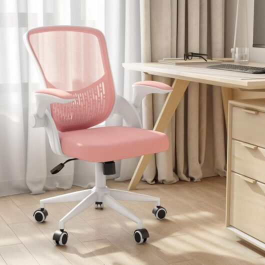 Office Chair Ergonomic - Naspaluro desk chairs 120° Rocking Mesh - Mid-Back Computer Chair with Flip-up Armrests - Pink