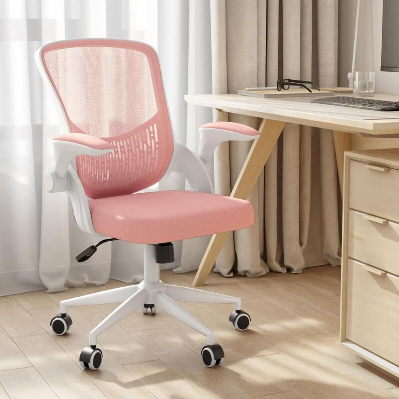 Office Chair Ergonomic - Naspaluro desk chairs 120° Rocking Mesh - Mid-Back Computer Chair with Flip-up Armrests - Pink