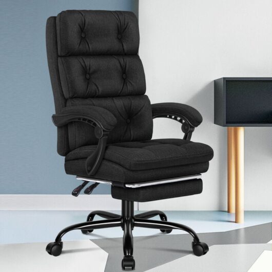 Office Chair Executive Computer Fabric Seat Recliner Gaming, Black - Elfordson