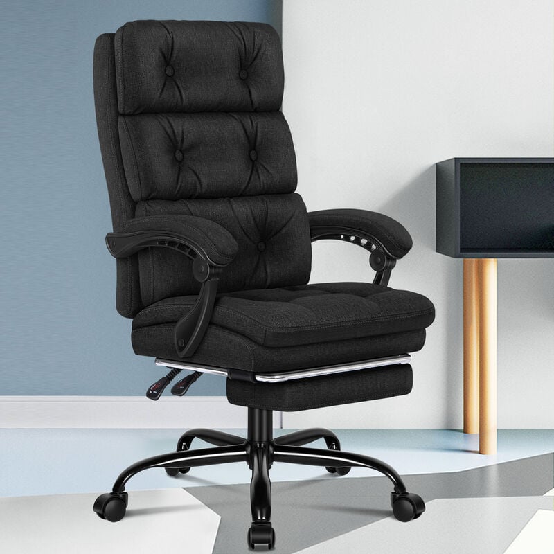 Office Chair Executive Computer Fabric Seat Recliner Gaming, Black - Elfordson