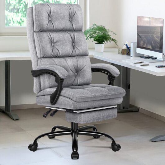 Office Chair Executive Computer Fabric Seat Recliner Gaming, Grey - Elfordson