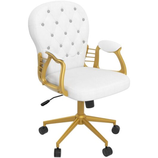 Office Chair Luxury Velour Diamond Tufted Padded Ergonomic 360掳 Swivel Cream - Vinsetto