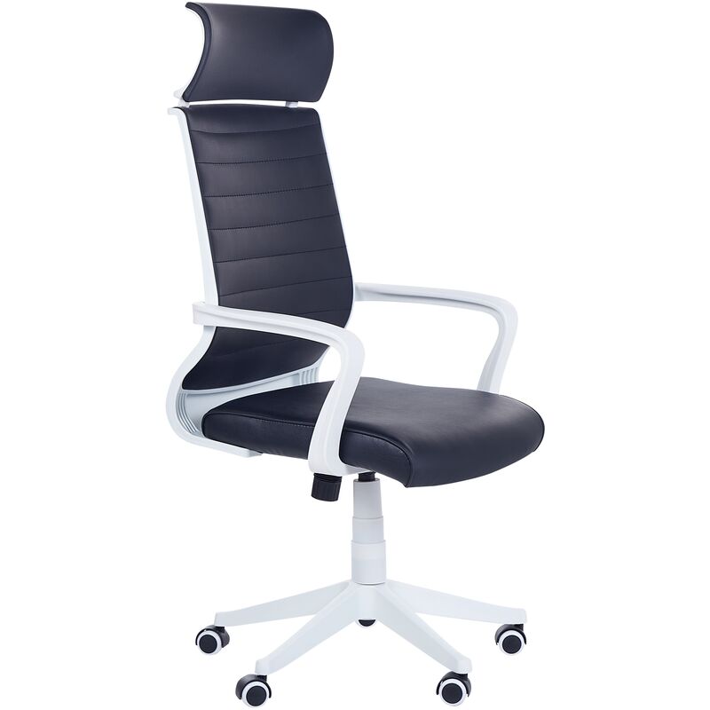 Office Chair Swivel Black Faux Leather Seat Backrest Home Study White Leader