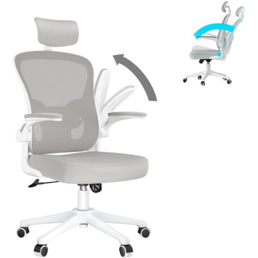 Office Chair - bigzzia Ergonomic Desk Chair with Adjustable Headrest Lumbar Support - Padded Flip-up Armrests - Comfy Mesh Office Desk Chair High