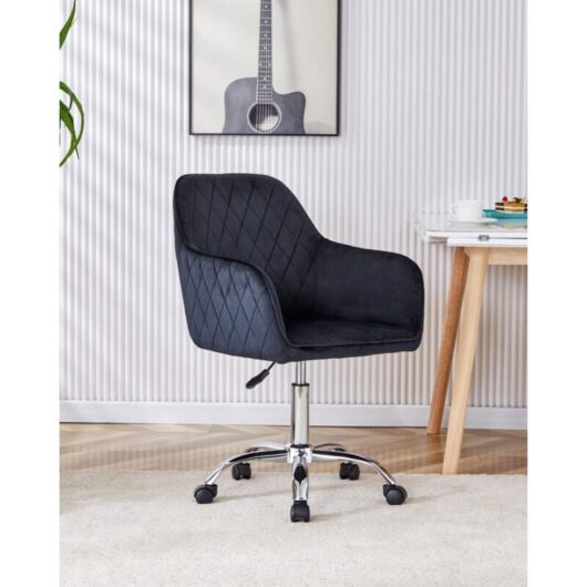Office Chair black velvet swivel with arms and wheels leisure home desk computer