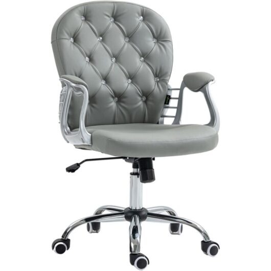 Office Chair pu Diamante Padded Ergonomic 360掳 Swivel Grey - Vinsetto