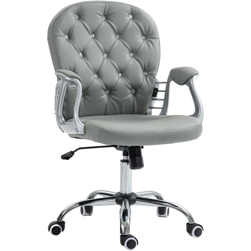 Office Chair pu Diamante Padded Ergonomic 360掳 Swivel Grey - Vinsetto